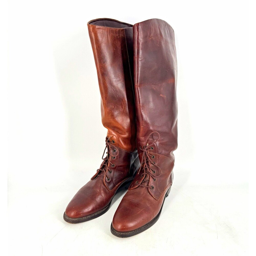 Cole Haan E5740 Brown Leather Tall Lace Up Riding Boots Size 6AA Brazil